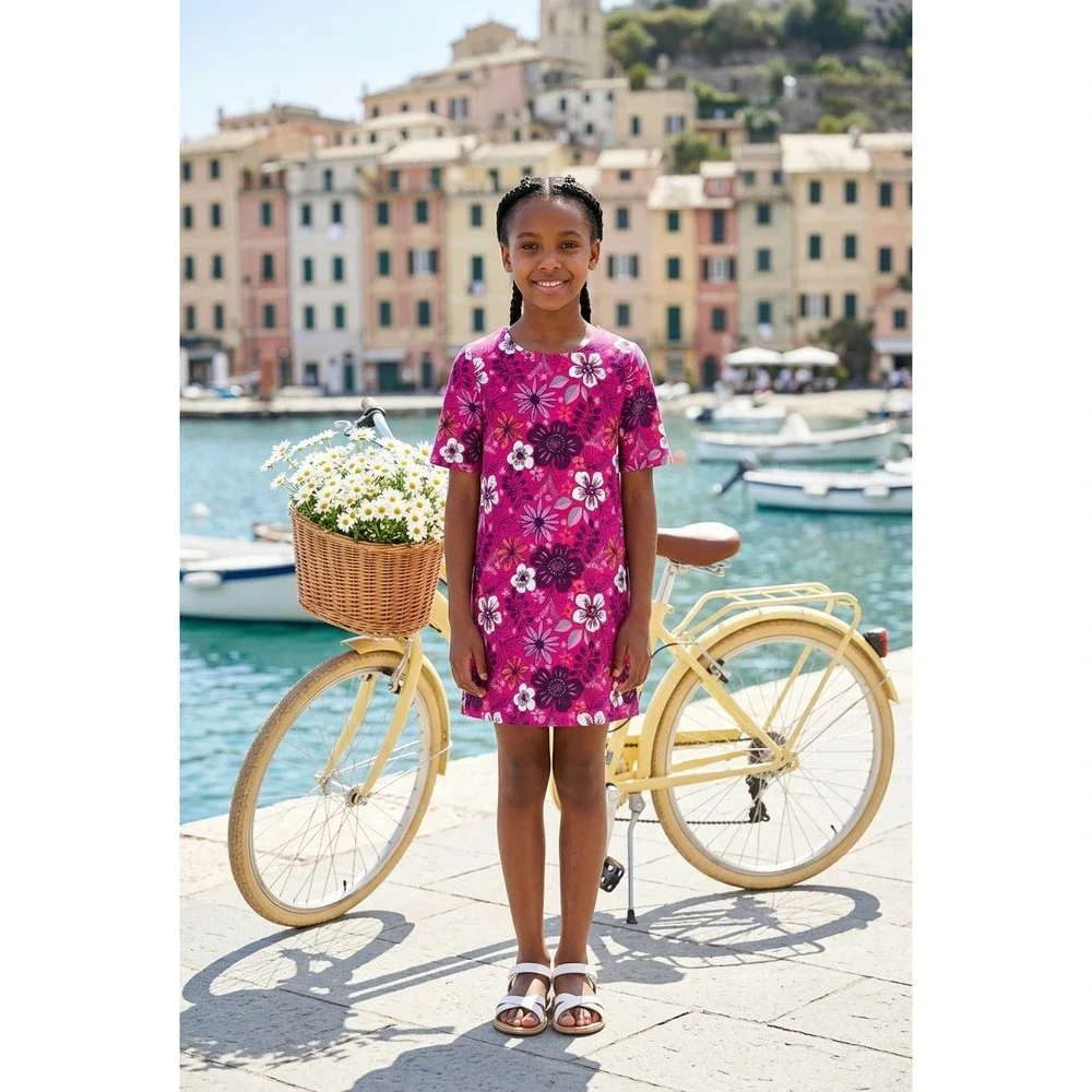 Gymboree Girls Pink Floral Short Sleeve Shift Dress‎ Size L 10-12